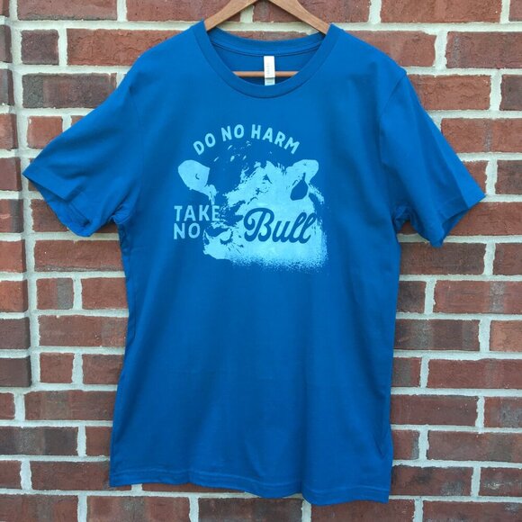 Do No Harm Take No Bull Graphic Tee Shirt XL Teal Blue Western Rodeo - Picture 2 of 7